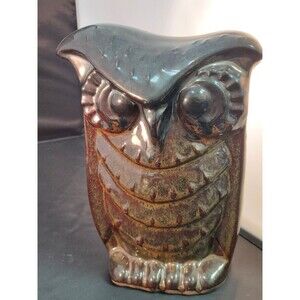 Vintage Apropos Home Collection Glazed Ceramic Wise Owl Brown Ombre Decor 8.5"